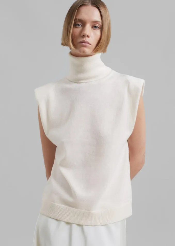 Women The Frankie Shop Knitwear Nadia Thin Padded Sleeveless Turtleneck Ivory
