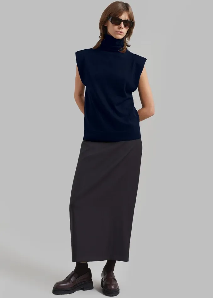 Women The Frankie Shop Knitwear Nadia Thin Padded Sleeveless Turtleneck Navy
