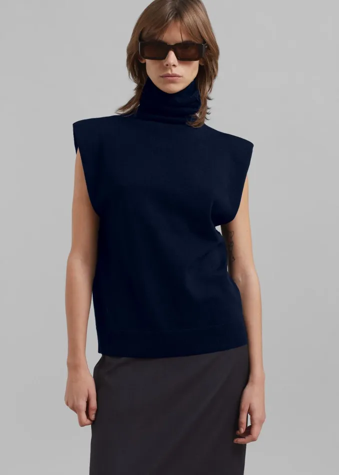 Women The Frankie Shop Knitwear Nadia Thin Padded Sleeveless Turtleneck Navy