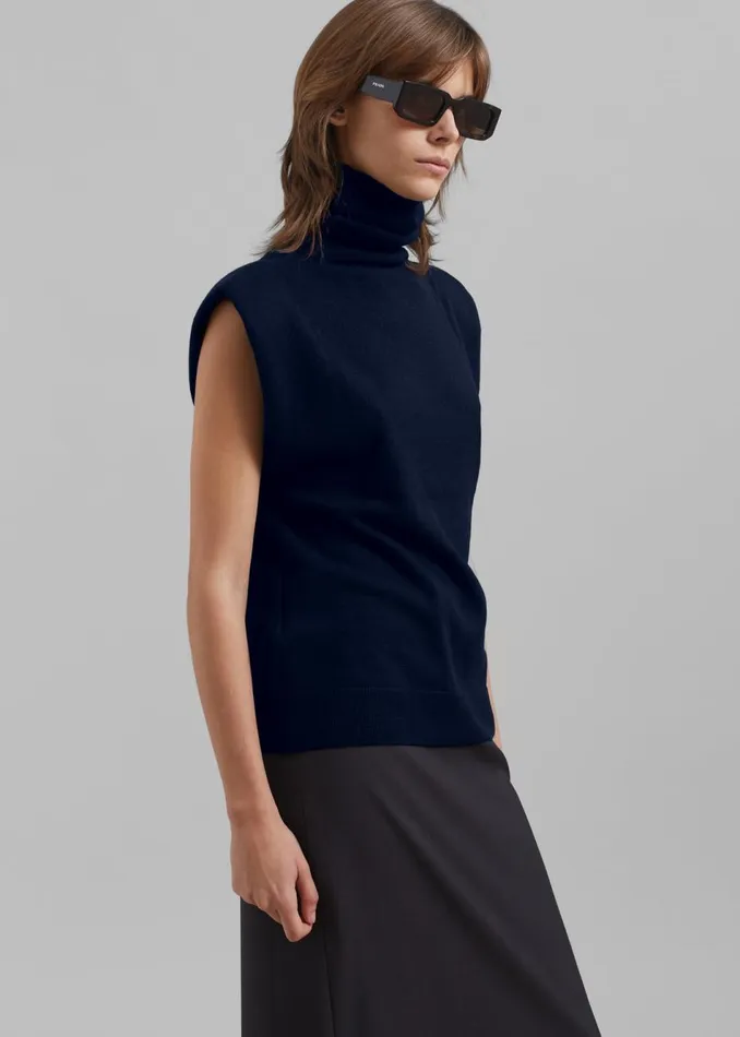 Women The Frankie Shop Knitwear Nadia Thin Padded Sleeveless Turtleneck Navy
