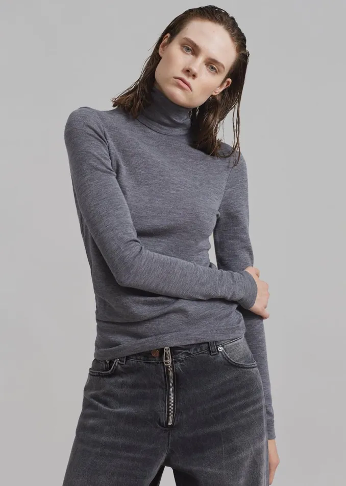 Women The Frankie Shop Knitwear Rhe Fine Merino Turtleneck Grey Melange