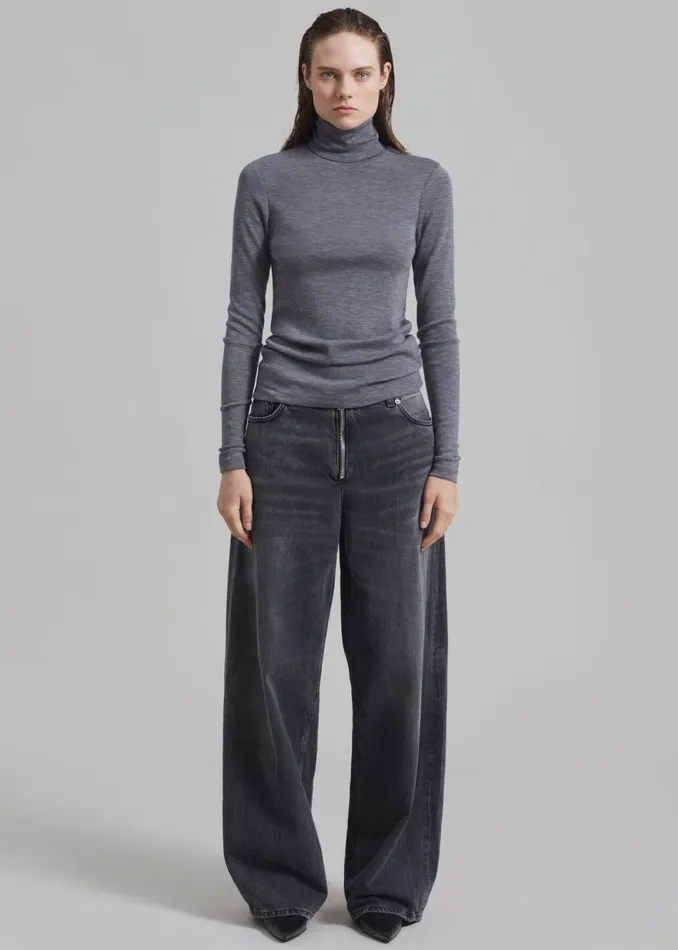 Women The Frankie Shop Knitwear Rhe Fine Merino Turtleneck Grey Melange
