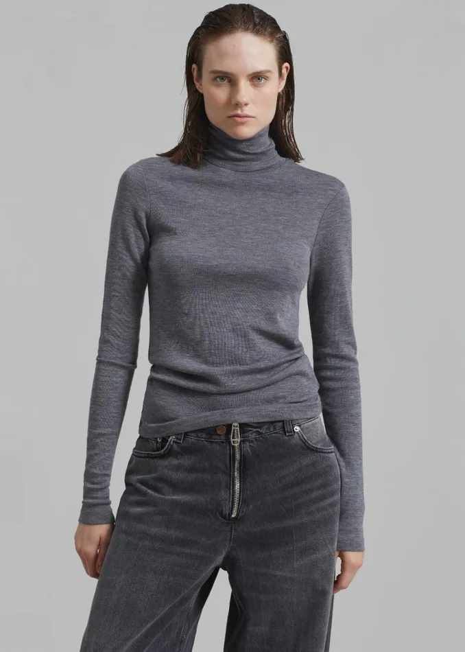 Women The Frankie Shop Knitwear Rhe Fine Merino Turtleneck Grey Melange
