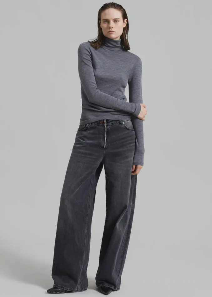 Women The Frankie Shop Knitwear Rhe Fine Merino Turtleneck Grey Melange