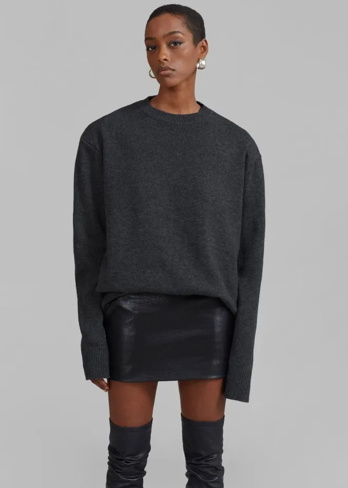 Women The Frankie Shop Knitwear Rafaela Padded Knit Sweater Dark Grey Melange Women The Frankie Shop Knitwear Rafaela Padded Knit Sweater Dark Grey Melange