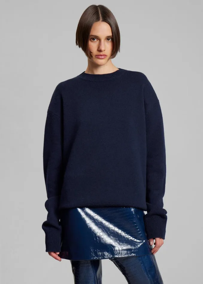 Women The Frankie Shop Knitwear Rafaela Padded Knit Sweater Navy