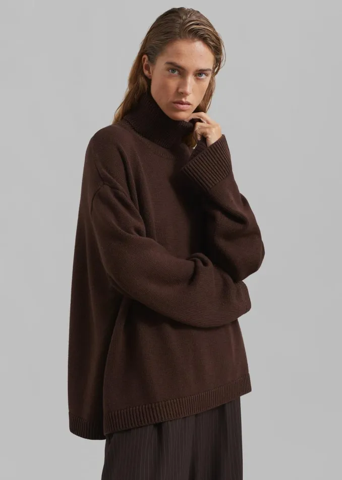 Women The Frankie Shop Knitwear Rhea Trapeze Turtleneck Brown