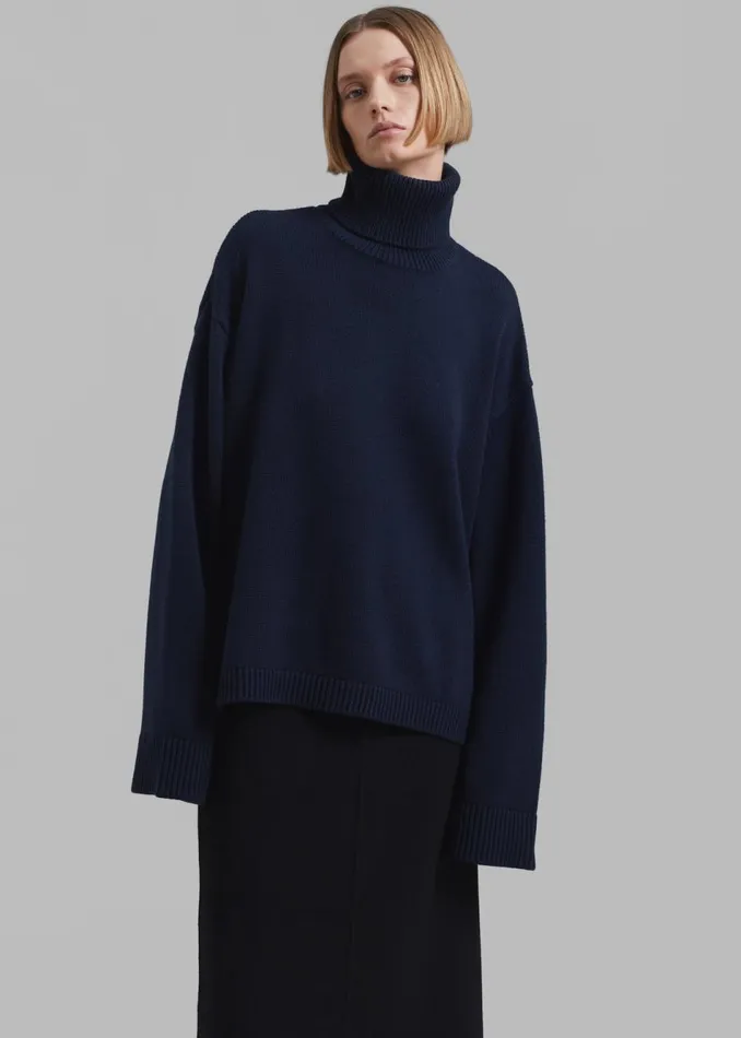 Women The Frankie Shop Knitwear Rhea Trapeze Turtleneck Navy