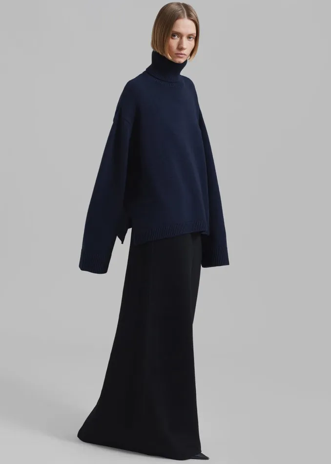 Women The Frankie Shop Knitwear Rhea Trapeze Turtleneck Navy