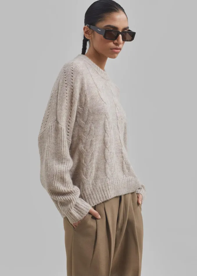 Women The Frankie Shop Knitwear The Garment Verbier Boxy Cable Sweater Linen