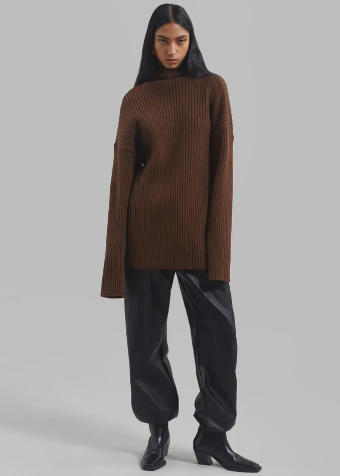 Women The Frankie Shop Knitwear Thelma Ribbed Sweater Brown