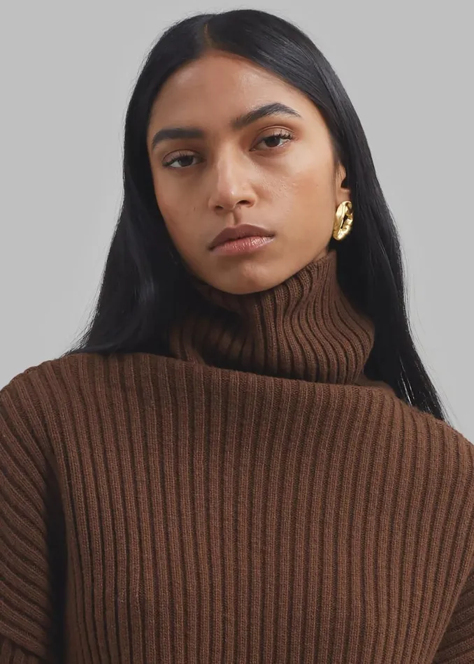 Women The Frankie Shop Knitwear Thelma Ribbed Sweater Brown