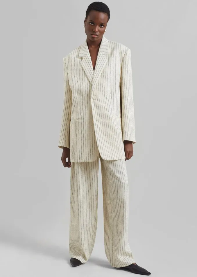Women The Frankie Shop Outerwear Aiden Twill Blazer Light Beigeblack Pinstripe