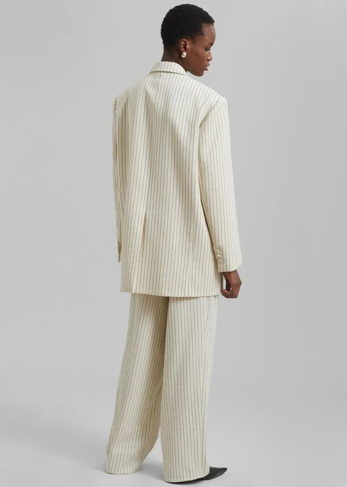 Women The Frankie Shop Outerwear Aiden Twill Blazer Light Beigeblack Pinstripe