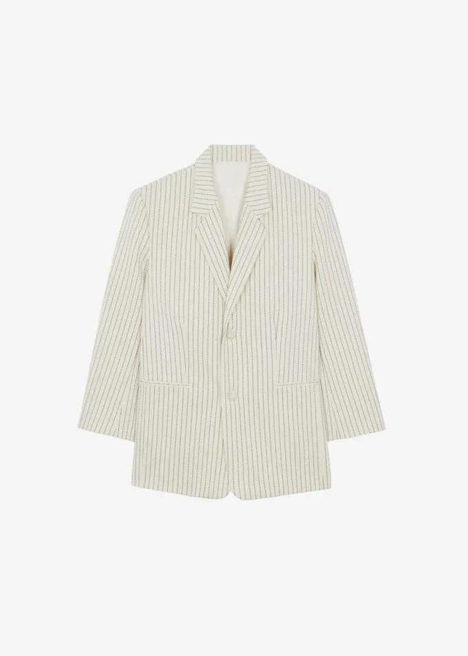 Women The Frankie Shop Outerwear Aiden Twill Blazer Light Beigeblack Pinstripe