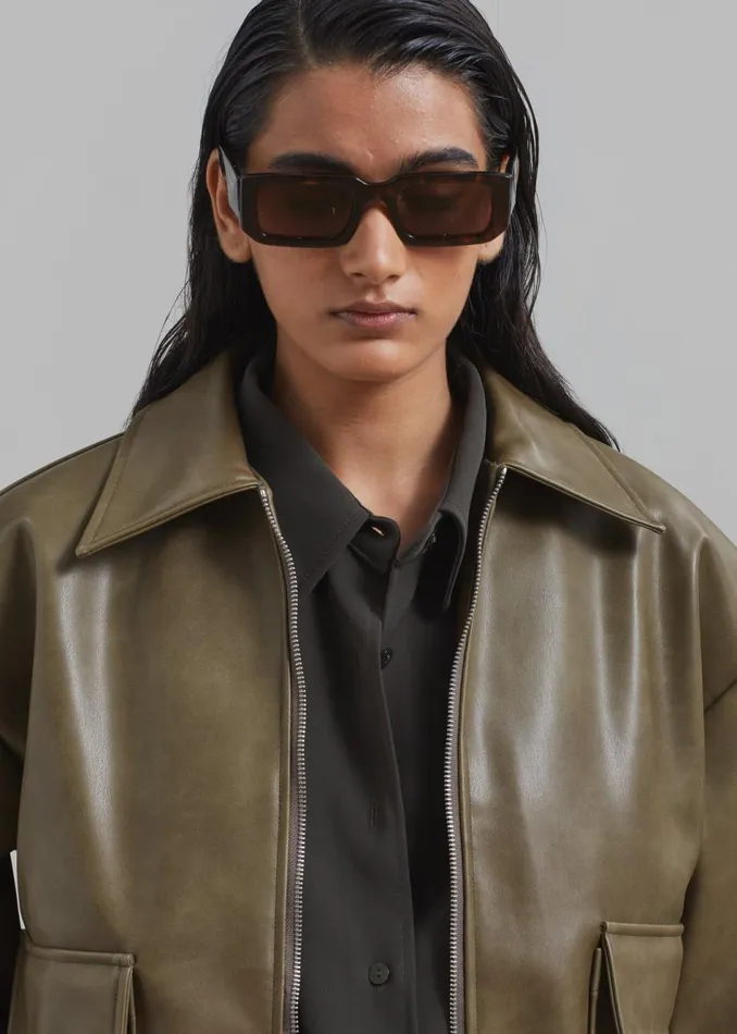 Women The Frankie Shop Outerwear Alden Faux Leather Bomber Khaki