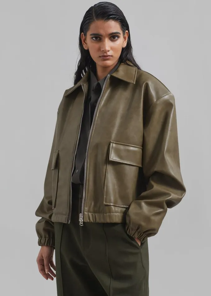 Women The Frankie Shop Outerwear Alden Faux Leather Bomber Khaki