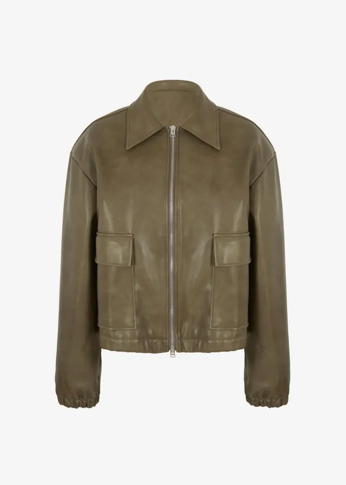 Women The Frankie Shop Outerwear Alden Faux Leather Bomber Khaki