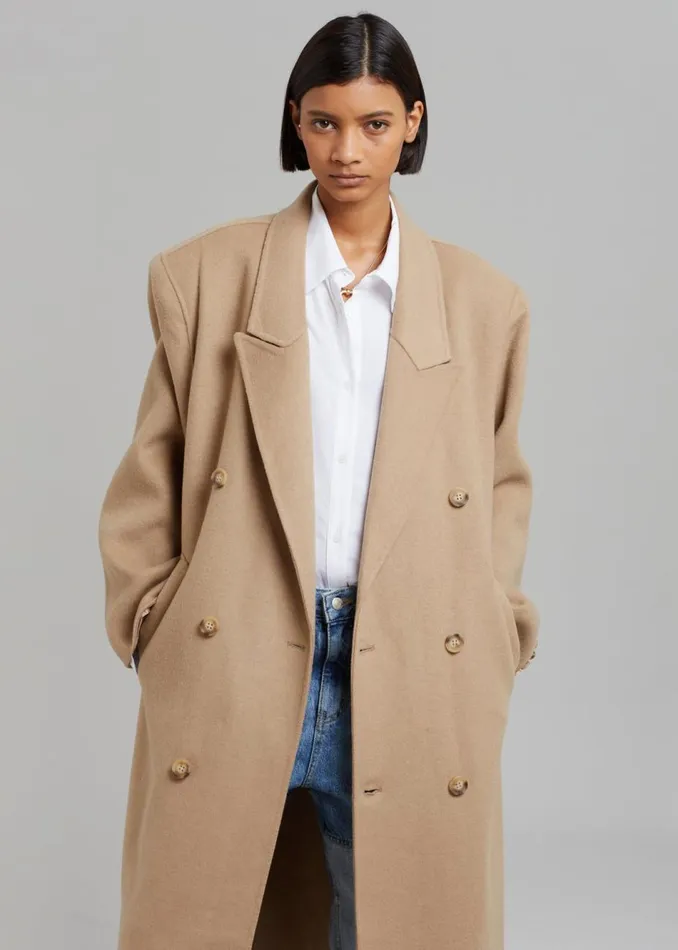 Women The Frankie Shop Outerwear Alexis Padded Shoulder Coat Camel