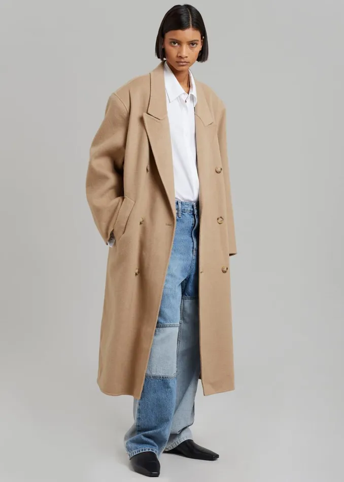 Women The Frankie Shop Outerwear Alexis Padded Shoulder Coat Camel
