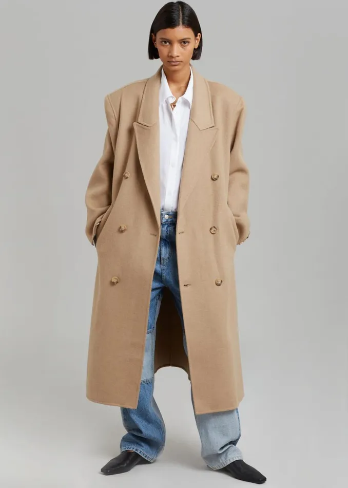 Women The Frankie Shop Outerwear Alexis Padded Shoulder Coat Camel