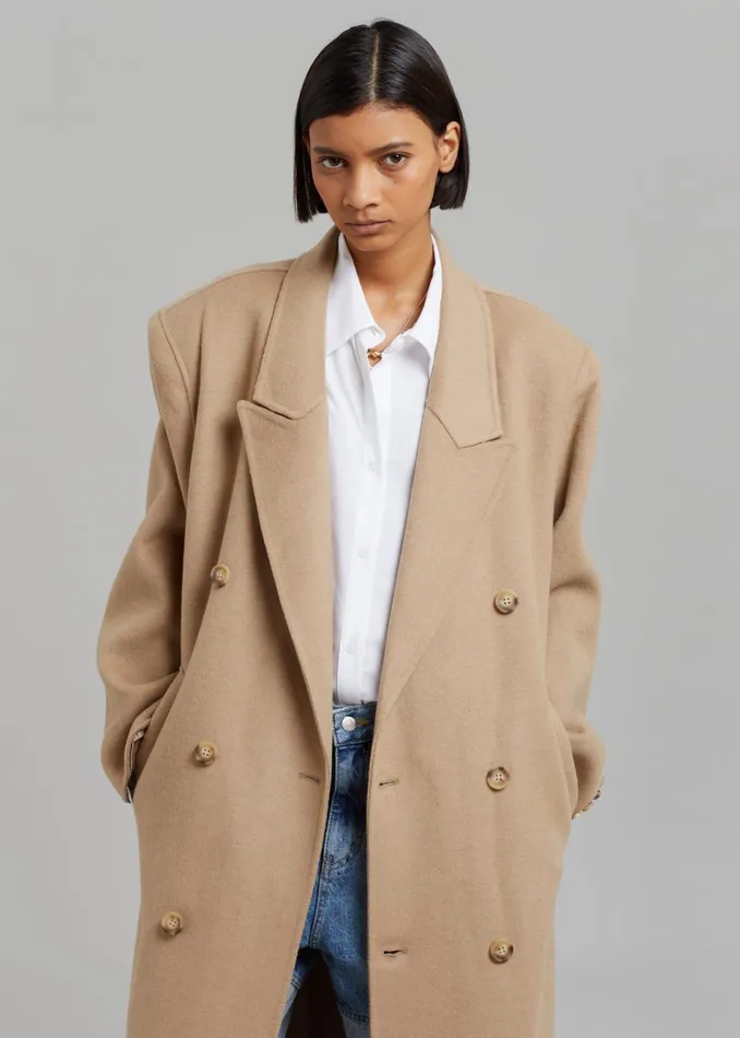 Women The Frankie Shop Outerwear Alexis Padded Shoulder Coat Camel