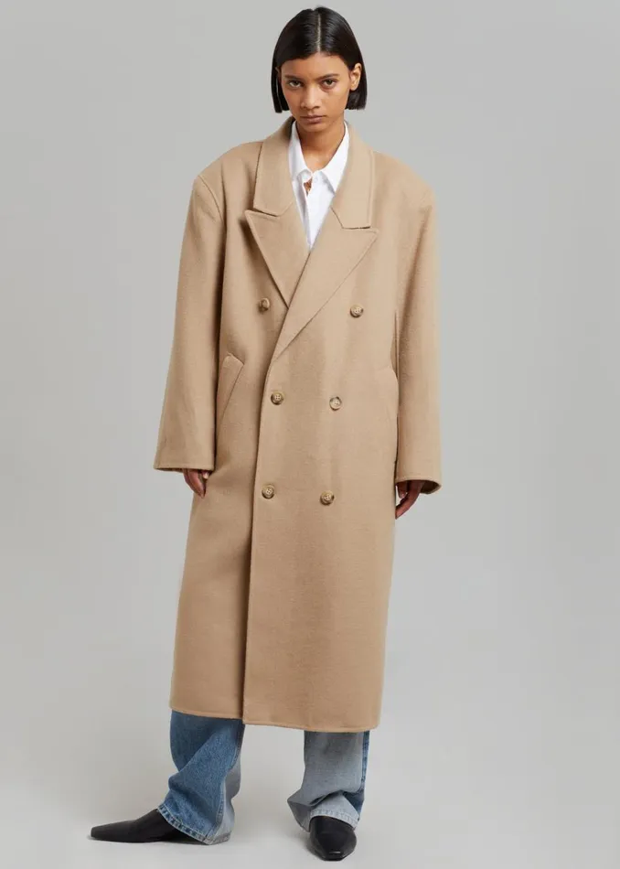 Women The Frankie Shop Outerwear Alexis Padded Shoulder Coat Camel