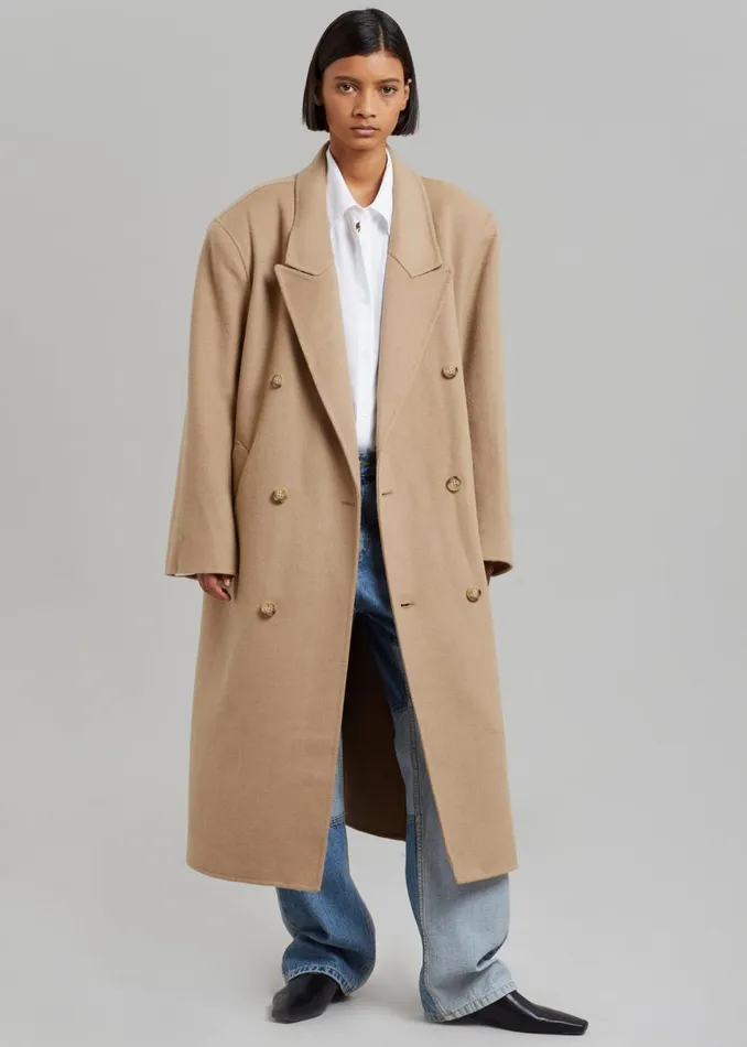 Women The Frankie Shop Outerwear Alexis Padded Shoulder Coat Camel