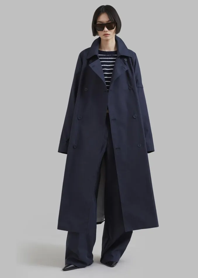 Women The Frankie Shop Outerwear Anderson Trench Coat Dark Navy
