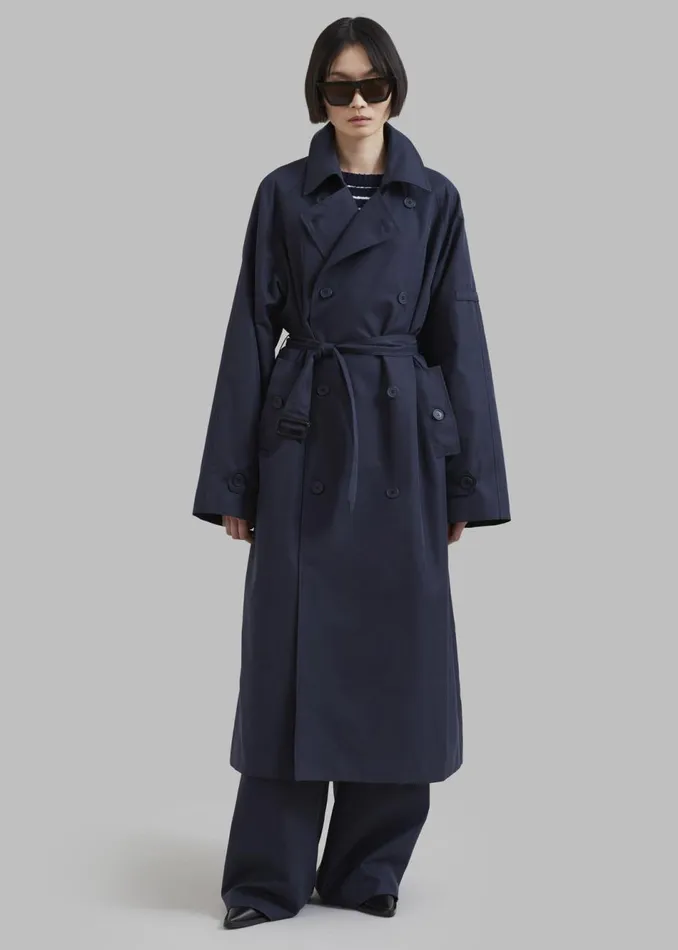 Women The Frankie Shop Outerwear Anderson Trench Coat Dark Navy