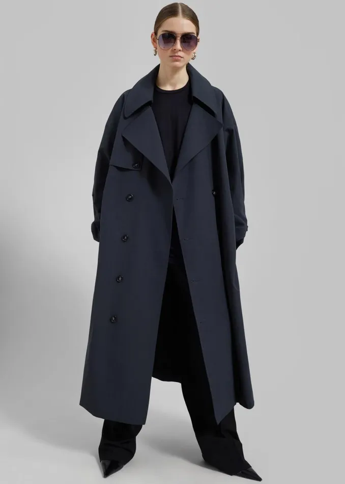 Women The Frankie Shop Outerwear Anika Double Breasted Trench Coat Navy
