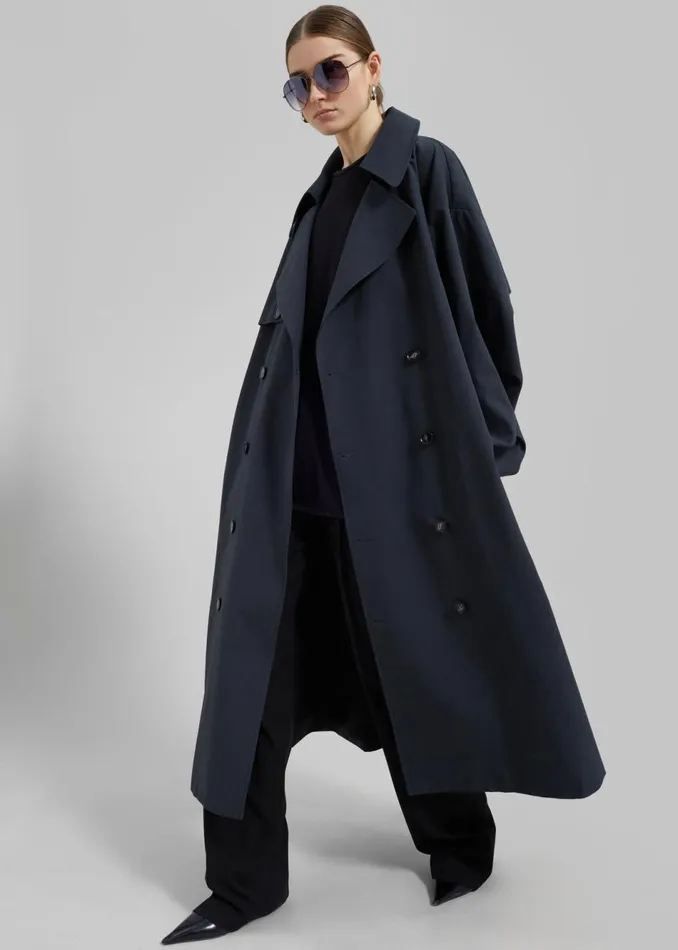 Women The Frankie Shop Outerwear Anika Double Breasted Trench Coat Navy