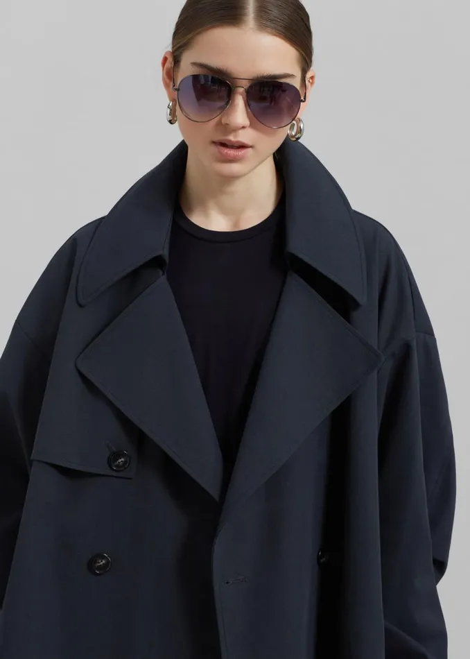 Women The Frankie Shop Outerwear Anika Double Breasted Trench Coat Navy