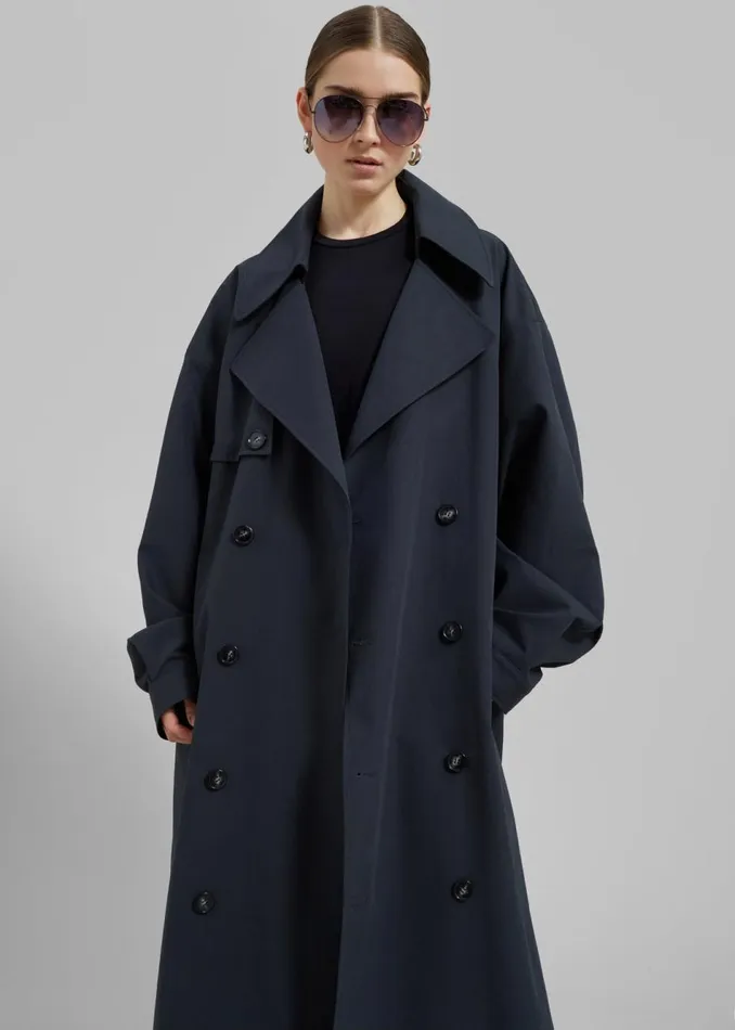 Women The Frankie Shop Outerwear Anika Double Breasted Trench Coat Navy