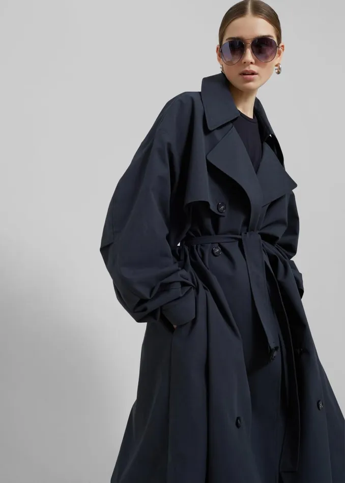 Women The Frankie Shop Outerwear Anika Double Breasted Trench Coat Navy