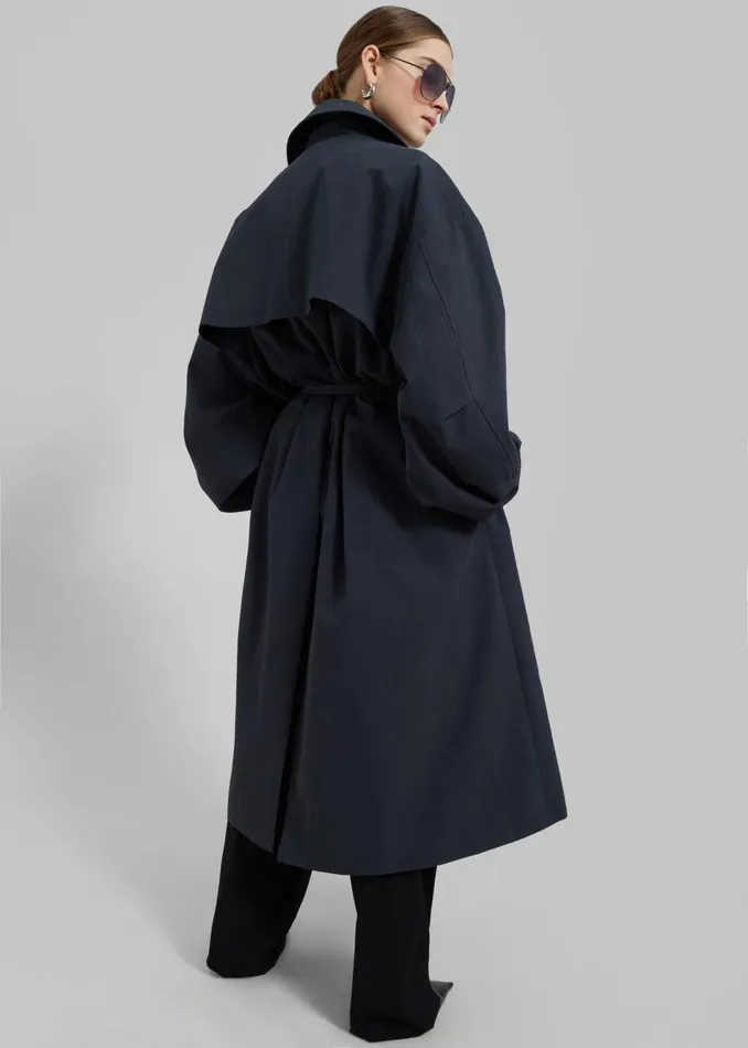 Women The Frankie Shop Outerwear Anika Double Breasted Trench Coat Navy