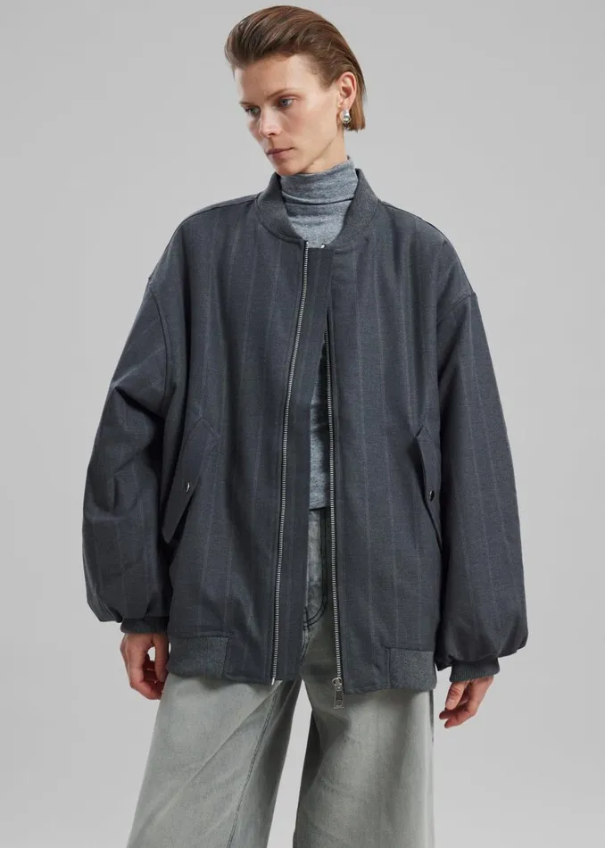 Women The Frankie Shop Outerwear Astra Bomber Jacket Grey Stripe