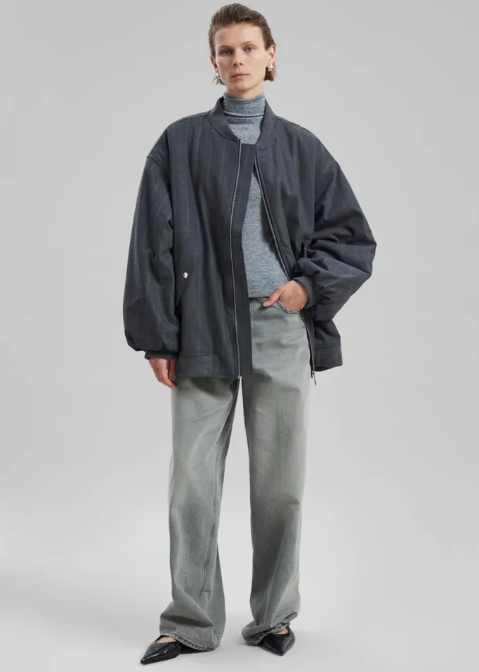 Women The Frankie Shop Outerwear Astra Bomber Jacket Grey Stripe