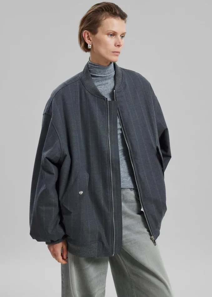Women The Frankie Shop Outerwear Astra Bomber Jacket Grey Stripe