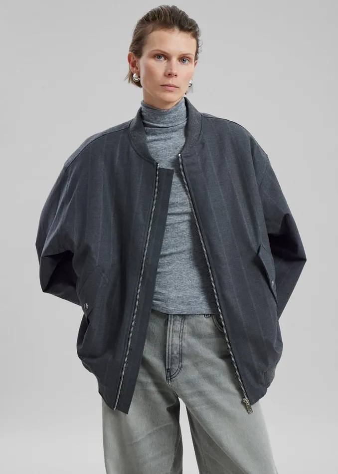 Women The Frankie Shop Outerwear Astra Bomber Jacket Grey Stripe