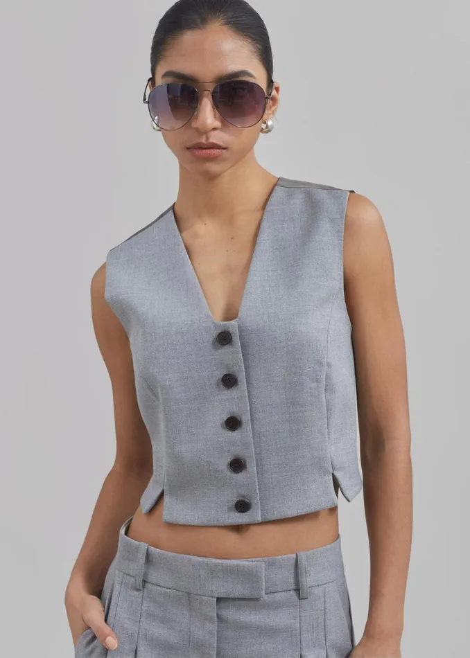 Women The Frankie Shop Outerwear By Malene Birger Bettas Waistcoat Grey Melange