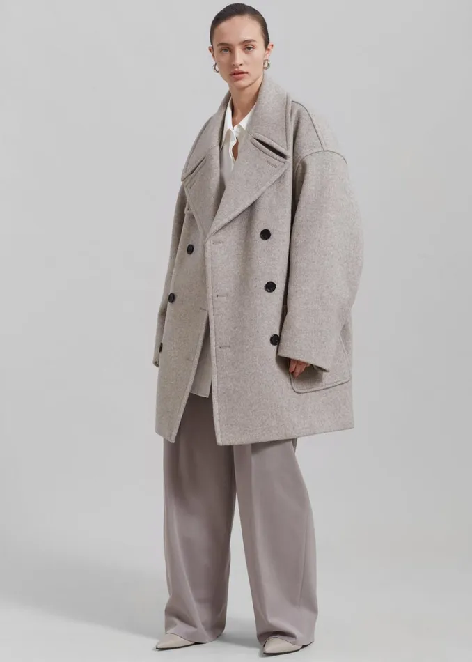 Women The Frankie Shop Outerwear Calgary Oversized Wool Peacoat Beige