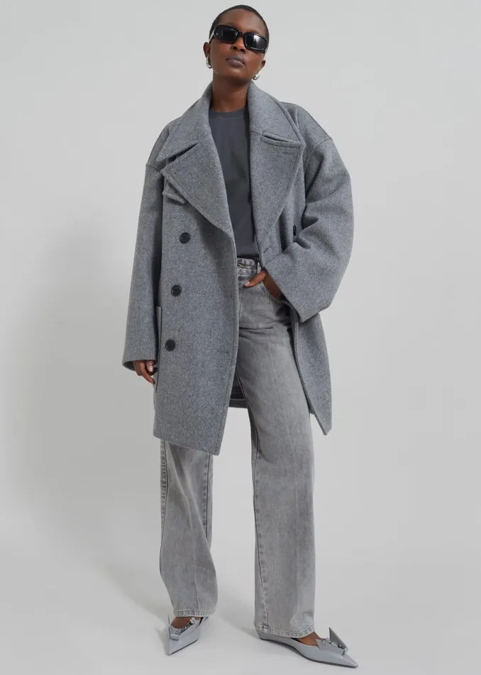 Women The Frankie Shop Outerwear Calgary Oversized Wool Peacoat Grey