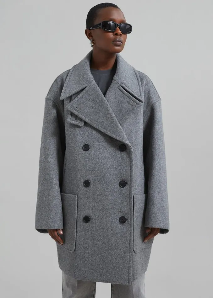 Women The Frankie Shop Outerwear Calgary Oversized Wool Peacoat Grey