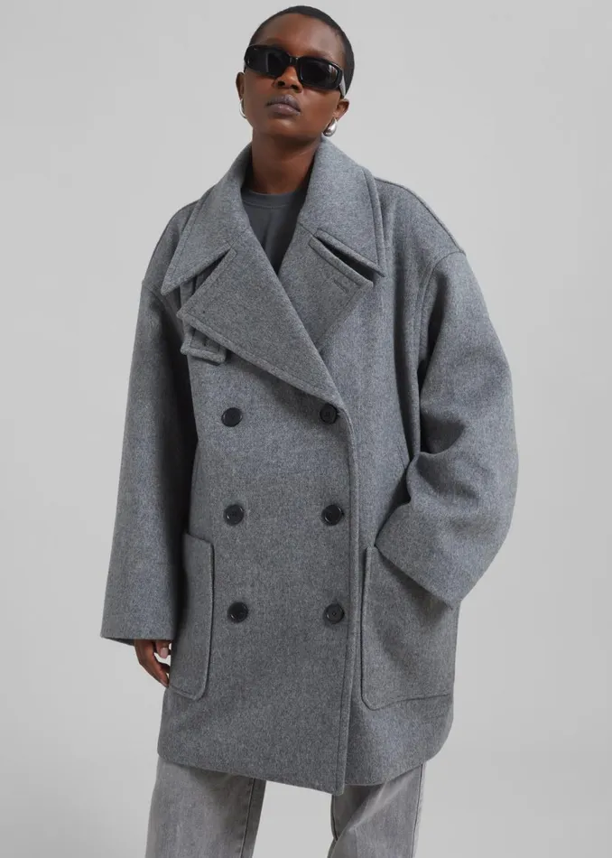 Women The Frankie Shop Outerwear Calgary Oversized Wool Peacoat Grey