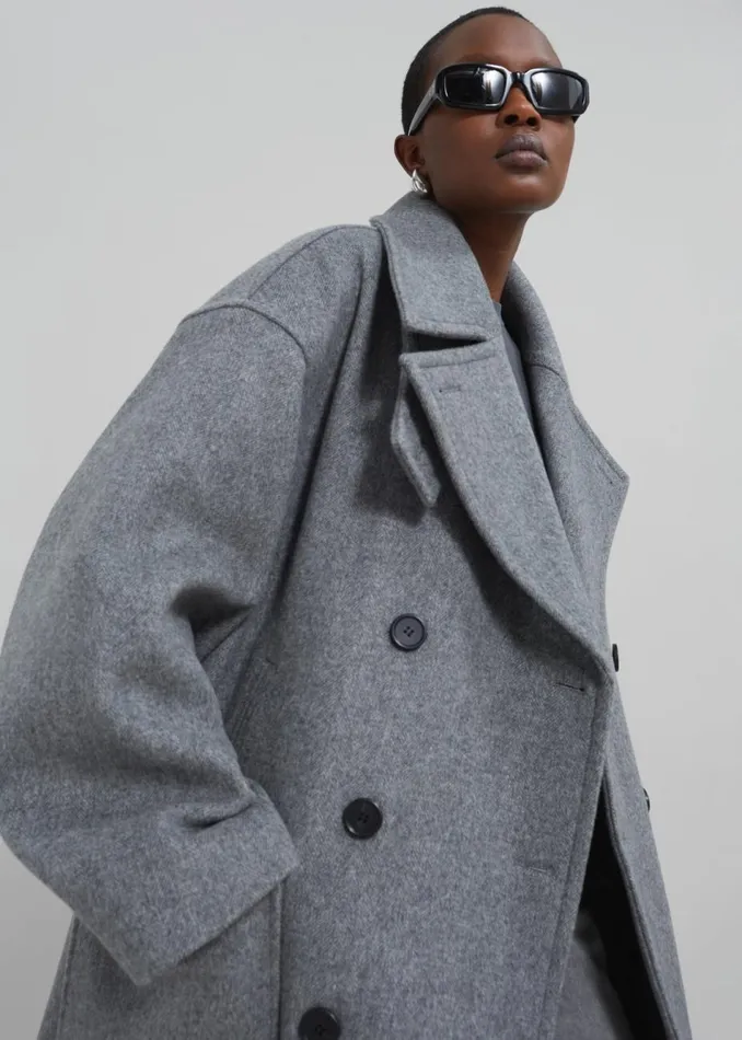 Women The Frankie Shop Outerwear Calgary Oversized Wool Peacoat Grey