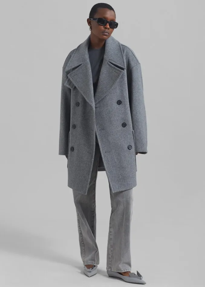 Women The Frankie Shop Outerwear Calgary Oversized Wool Peacoat Grey