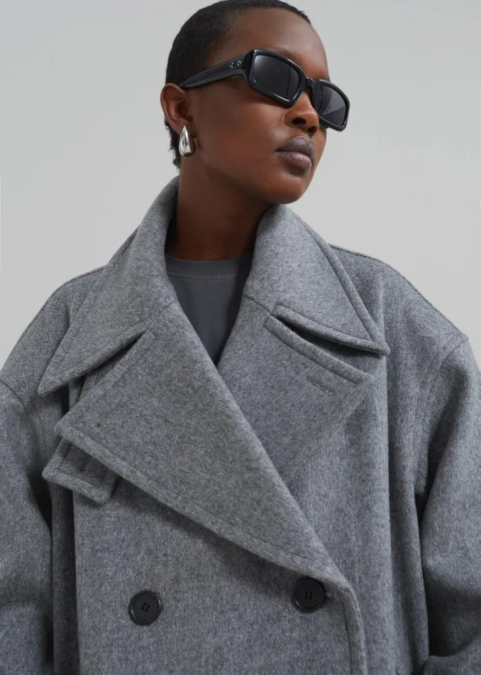 Women The Frankie Shop Outerwear Calgary Oversized Wool Peacoat Grey