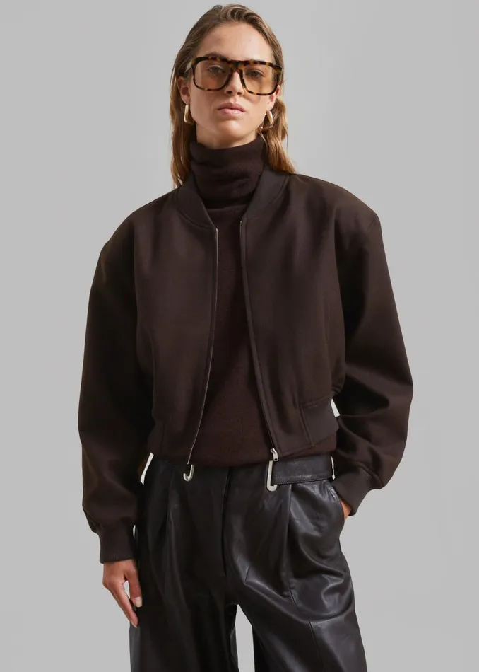 Women The Frankie Shop Outerwear Camille Wool Bomber Dark Chocolate