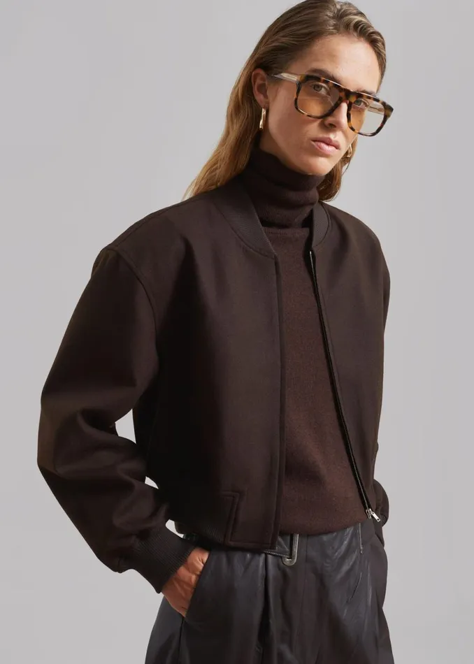 Women The Frankie Shop Outerwear Camille Wool Bomber Dark Chocolate